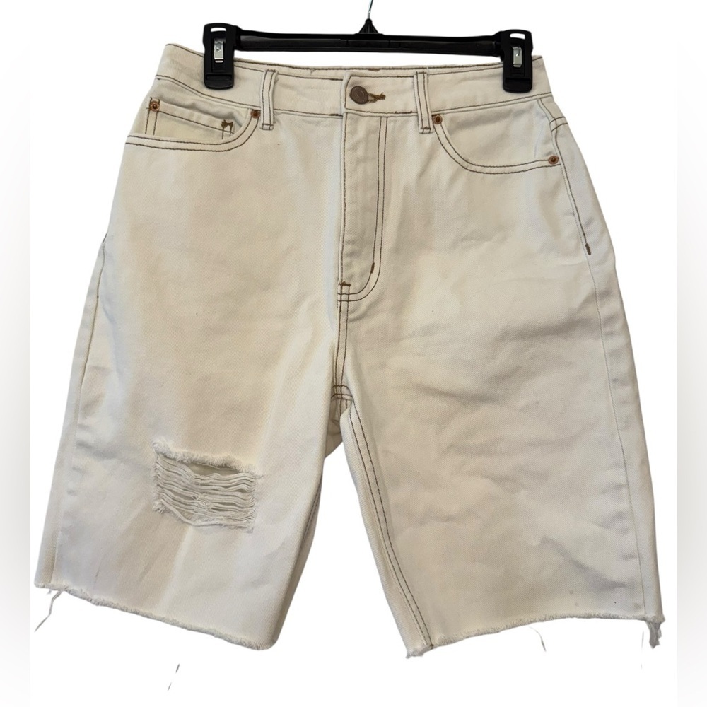 BDG Cream White High-Rise Mom Distressed Jean Shorts